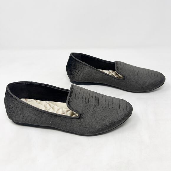 [Birdies] Starling Charcoal Gray Python Print Velour Slip On Loafer Flats Sz 6.5 - Picture 1 of 12
